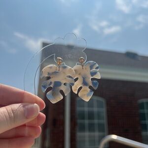 Handmade Polymer Clay Monstera Leaf-Shaped Earrings with Gold Accents